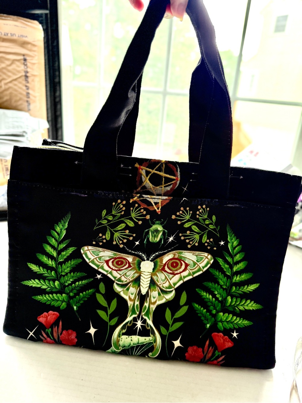 Woman’s Black Goth/Fairycore Print Tote Bag w/ Adjustable Straps - Picture 7 of 12
